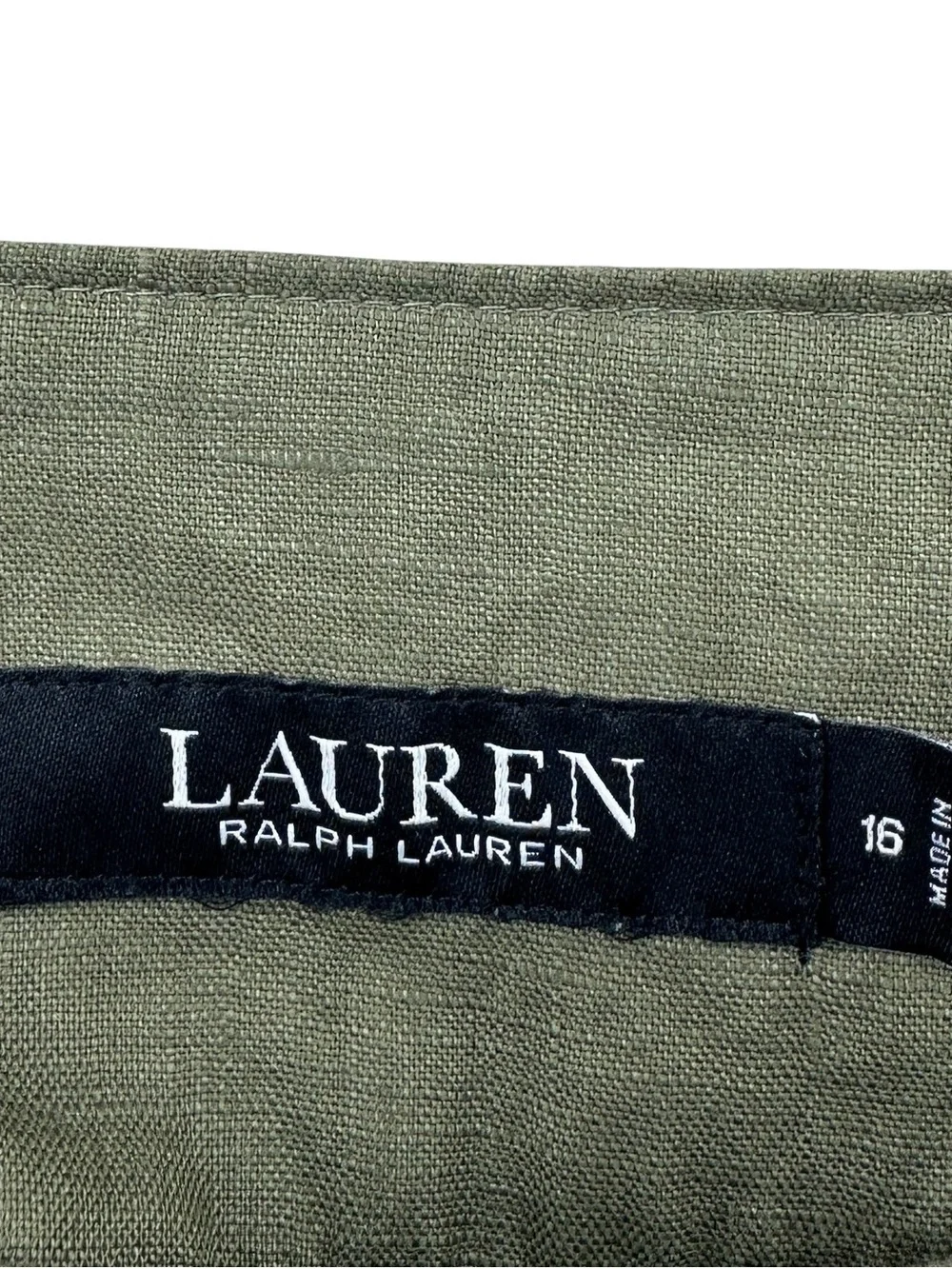 New LAUREN RALPH LAUREN Linen Pants Buckle Detail Pleat Cargo Green LRL